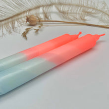 Load image into Gallery viewer, Neon Coral &amp; Blue Dip Dyed Candles
