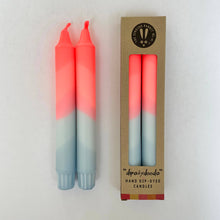 Load image into Gallery viewer, Neon Coral &amp; Blue Dip Dyed Candles
