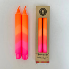 Load image into Gallery viewer, Neon Orange &amp; Pink Dip Dyed Candles
