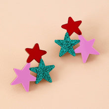 Load image into Gallery viewer, Statement Star Earrings - Emerald Glitter
